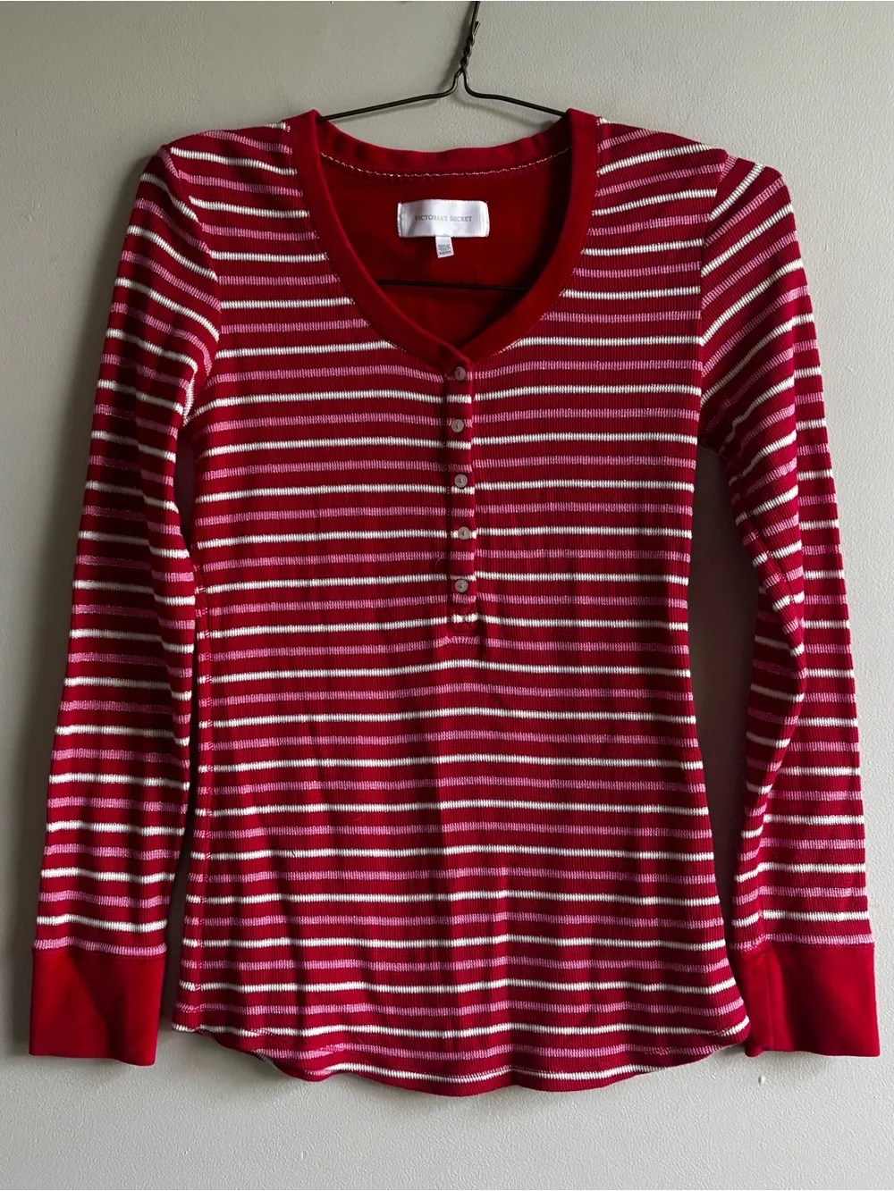 Victoria's Secret Red, Pink, and White Striped Long-Sleeve Pajama Set - Picture 2 of 9